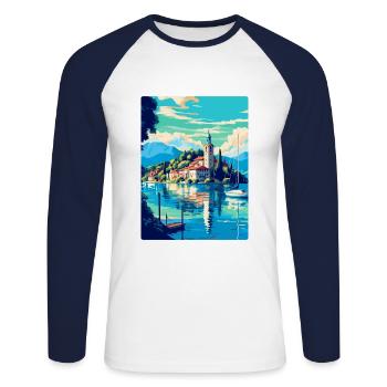 Worthersee Autriche Affiche de voyage vintage souvenir - T-shirt baseball manches longues Homme - blanc/marine - Devant - Nik (191cm)