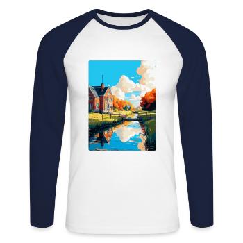 Uitgeest Netherlands Vintage Travel Poster WPA Art - Unisex Long Sleeve Baseball T-Shirt - white/navy - Front - Nik (191cm)