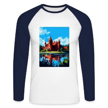 Château de Malbork Pologne Affiche de voyage vintage WPA - T-shirt baseball manches longues Homme - blanc/marine - Devant - Nik (191cm)