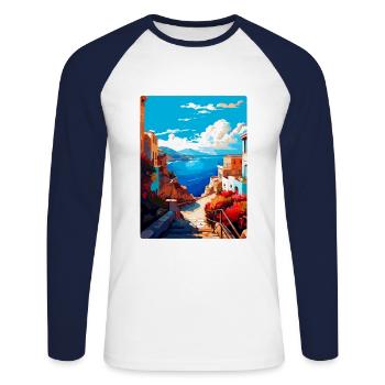 Crète Grèce Affiche de voyage vintage WPA Souvenir - T-shirt baseball manches longues Homme - blanc/marine - Devant - Nik (191cm)