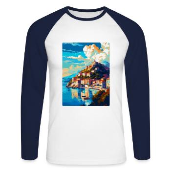 Kavala Grèce Vintage Affiche de voyage WPA Souvenir - T-shirt baseball manches longues Homme - blanc/marine - Devant - Nik (191cm)