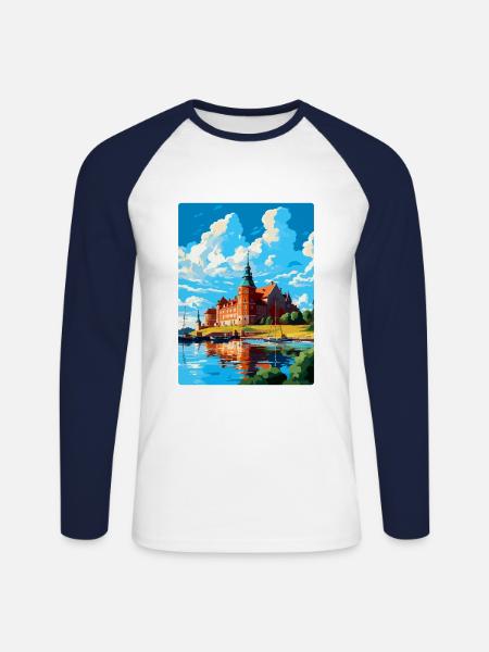Kalmar Sverige Vintage Reseaffisch WPA Souvenir - Långärmad basebolltröja herr - vit/marinblå