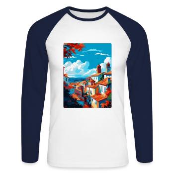 Tomar Portugal Affiche de voyage vintage Souvenir WPA - T-shirt baseball manches longues Homme - blanc/marine - Devant - Nik (191cm)