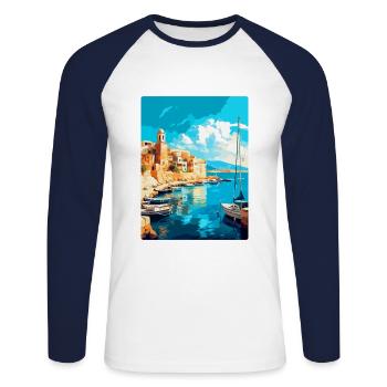 Héraklion Grèce Affiche de voyage vintage souvenir - T-shirt baseball manches longues Homme - blanc/marine - Devant - Nik (191cm)