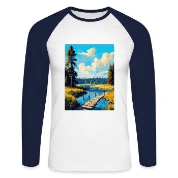 Bory Tucholskie Poland Vintage Travel Poster WPA - Unisex Long Sleeve Baseball T-Shirt - white/navy - Front - Nik (191cm)