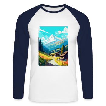 Mayrhofen Österreich Vintage Reiseposter Souvenir - Unisex Baseballshirt langarm - Weiß/Navy - Vorne - Nik (191cm)