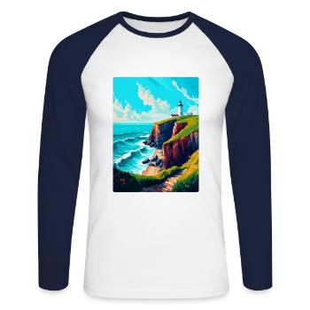 Cabo Da Roca Portugal Affiche de voyage vintage WPA - T-shirt baseball manches longues Homme - blanc/marine - Devant - Nik (191cm)