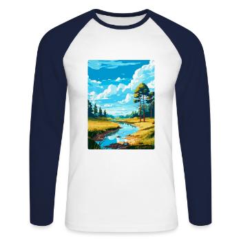 Swietokrzyski Poland Vintage Travel Poster WPA Art - Unisex Long Sleeve Baseball T-Shirt - white/navy - Front - Nik (191cm)