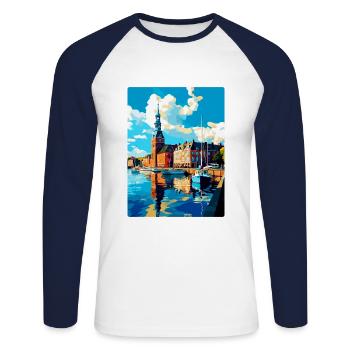 Helsingborg Sweden Vintage Travel Poster Souvenir - Unisex Long Sleeve Baseball T-Shirt - white/navy - Front - Nik (191cm)