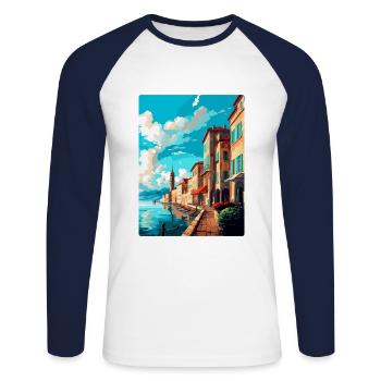 Bayonne France Vintage Travel Poster Souvenir WPA - Unisex Long Sleeve Baseball T-Shirt - white/navy - Front - Nik (191cm)