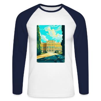 Schonbrunn Palace Austria Vintage Travel Poster - Unisex Long Sleeve Baseball T-Shirt - white/navy - Front - Nik (191cm)