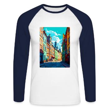 Affiche de voyage vintage Pilsen République tchèque WPA - T-shirt baseball manches longues Homme - blanc/marine - Devant - Nik (191cm)