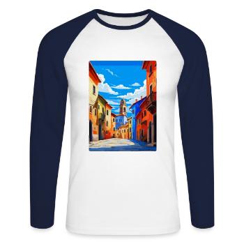 Oviedo Espagne Affiche de voyage vintage WPA Souvenir - T-shirt baseball manches longues Homme - blanc/marine - Devant - Nik (191cm)