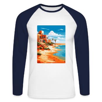 Fuerteventura Spanien Vintage Reiseplakat Souvenir - Unisex Baseballshirt langarm - Weiß/Navy - Vorne - Nik (191cm)
