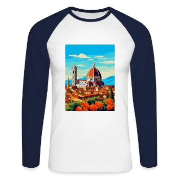 Florence Italy Vintage Travel Poster Souvenir WPA - Unisex Long Sleeve Baseball T-Shirt - white/navy - Front - Nik (191cm)