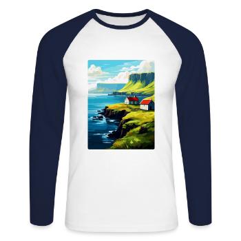 Affiche de voyage vintage des îles Féroé Danemark WPA Art - T-shirt baseball manches longues Homme - blanc/marine - Devant - Nik (191cm)