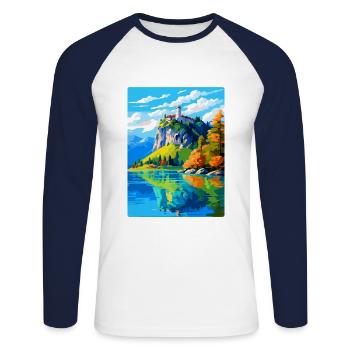 Château de Bled, Slovénie, Affiche de voyage vintage, WPA, Art - T-shirt baseball manches longues Homme - blanc/marine - Devant - Nik (191cm)