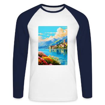 Lac de Côme Italie Affiche de voyage vintage Souvenir WPA - T-shirt baseball manches longues Homme - blanc/marine - Devant - Nik (191cm)