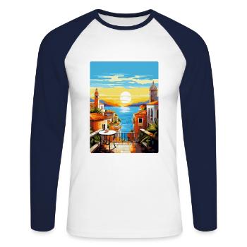 Malaga Spanien Vintage Reiseplakat WPA Souvenir - Unisex Baseballshirt langarm - Weiß/Navy - Vorne - Nik (191cm)