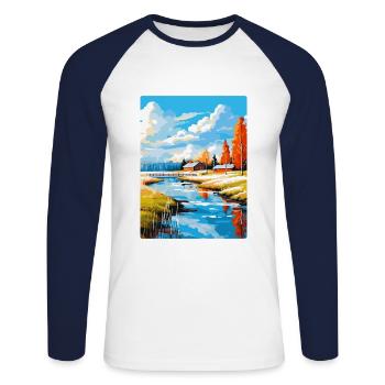 Oulu Finlande Affiche de voyage vintage WPA Souvenir - T-shirt baseball manches longues Homme - blanc/marine - Devant - Nik (191cm)