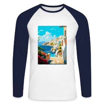 Milos Griechenland Vintage Reiseposter WPA Souvenir - Unisex Baseballshirt langarm - Weiß/Navy - Vorne - Nik (191cm)