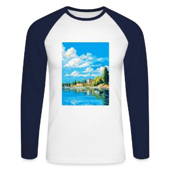 Savonlinna Finlande Affiche de voyage vintage souvenir - T-shirt baseball manches longues Homme - blanc/marine - Devant - Nik (191cm)