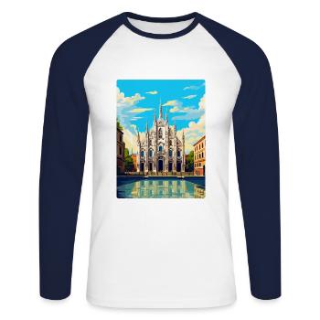 Milan Italy Vintage Travel Poster WPA Art Souvenir - Unisex Long Sleeve Baseball T-Shirt - white/navy - Front - Nik (191cm)