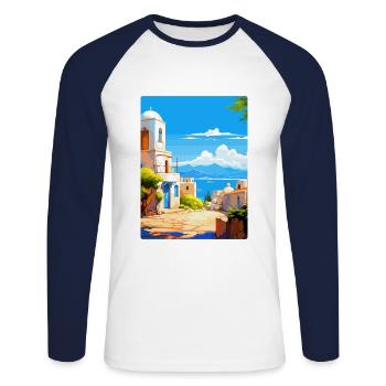 Kos Grèce Affiche de voyage vintage souvenir souvenir - T-shirt baseball manches longues Homme - blanc/marine - Devant - Nik (191cm)