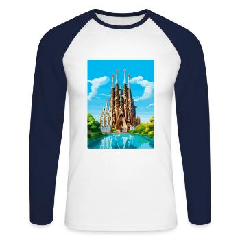 Barcelone Espagne Affiche de voyage vintage Souvenir WPA - T-shirt baseball manches longues Homme - blanc/marine - Devant - Nik (191cm)