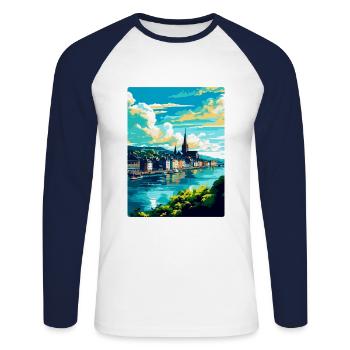 Koblenz Germany Vintage Travel Poster Souvenir WPA - Unisex Long Sleeve Baseball T-Shirt - white/navy - Front - Nik (191cm)