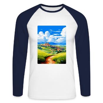 Castilla Y León Espagne Affiche de voyage vintage WPA - T-shirt baseball manches longues Homme - blanc/marine - Devant - Nik (191cm)