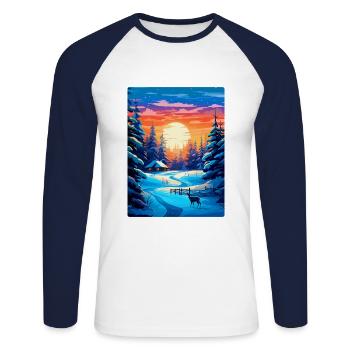 Lappland Finnland Vintage Reiseplakat Souvenir WPA - Unisex Baseballshirt langarm - Weiß/Navy - Vorne - Nik (191cm)
