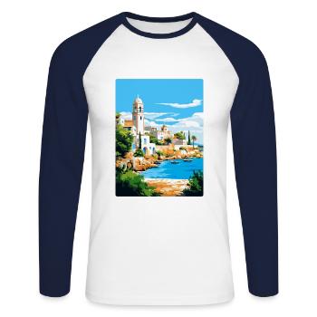 Paphos Chypre Affiche de voyage vintage WPA Souvenir - T-shirt baseball manches longues Homme - blanc/marine - Devant - Nik (191cm)