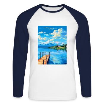 Lac de Varèse Italie Affiche de voyage vintage souvenir - T-shirt baseball manches longues Homme - blanc/marine - Devant - Nik (191cm)