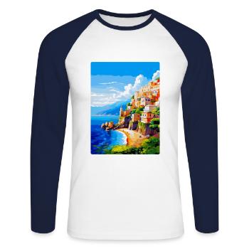 Amalfi Italie Affiche de voyage vintage WPA Souvenir - T-shirt baseball manches longues Homme - blanc/marine - Devant - Nik (191cm)