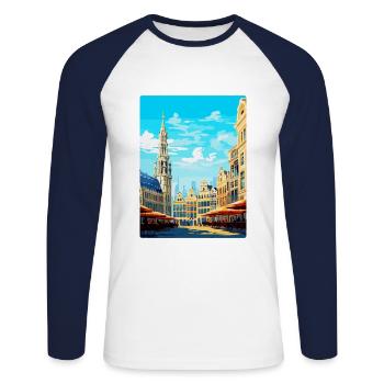 Brussels Belgium Vintage Travel Poster Souvenir - Unisex Long Sleeve Baseball T-Shirt - white/navy - Front - Nik (191cm)