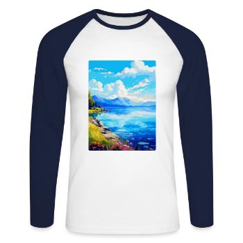 Lac du Bourget France Affiche de voyage vintage souvenir - T-shirt baseball manches longues Homme - blanc/marine - Devant - Nik (191cm)