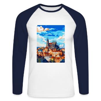 Kutna Hora République tchèque Affiche de voyage vintage - T-shirt baseball manches longues Homme - blanc/marine - Devant - Nik (191cm)