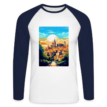Toledo Spanien Vintage Reiseposter WPA Souvenir - Unisex Baseballshirt langarm - Weiß/Navy - Vorne - Nik (191cm)