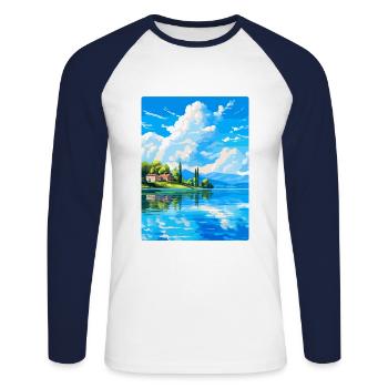 Lac de Varèse Italie Affiche de voyage vintage souvenir - T-shirt baseball manches longues Homme - blanc/marine - Devant - Nik (191cm)