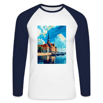 Rostock Germany Vintage Travel Poster Souvenir WPA - Unisex Long Sleeve Baseball T-Shirt - white/navy - Front - Nik (191cm)