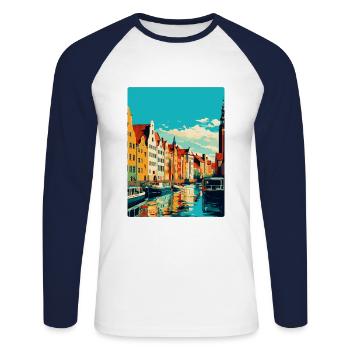 Danzig Polen Vintage Reiseposter WPA Souvenir - Unisex Baseballshirt langarm - Weiß/Navy - Vorne - Nik (191cm)