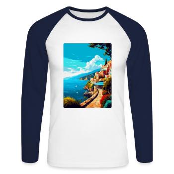 Sorrente Italie Affiche de voyage vintage Souvenir WPA - T-shirt baseball manches longues Homme - blanc/marine - Devant - Nik (191cm)