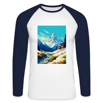 Chamonix France Vintage Travel Poster Souvenir WPA - Unisex Long Sleeve Baseball T-Shirt - white/navy - Front - Nik (191cm)