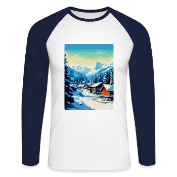 Gstaad Suisse Affiche de voyage vintage souvenir - T-shirt baseball manches longues Homme - blanc/marine - Devant - Nik (191cm)