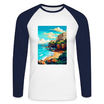 Biarritz Frankreich Vintage Reiseplakat Souvenir WPA - Unisex Baseballshirt langarm - Weiß/Navy - Vorne - Nik (191cm)