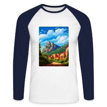 Montserrat Spain Vintage Travel Poster Souvenir - Unisex Long Sleeve Baseball T-Shirt - white/navy - Front - Nik (191cm)
