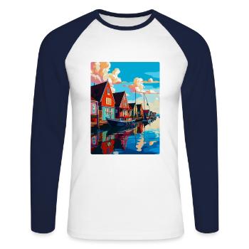 Volendam Netherlands Vintage Travel Poster WPA Art - Unisex Long Sleeve Baseball T-Shirt - white/navy - Front - Nik (191cm)