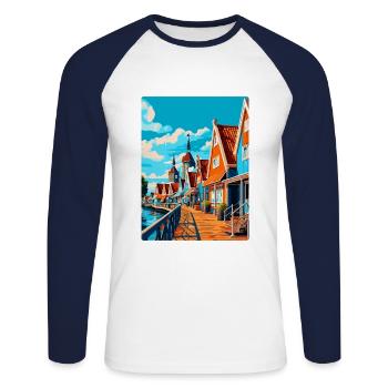 Volendam Netherlands Vintage Travel Poster WPA Art - Unisex Long Sleeve Baseball T-Shirt - white/navy - Front - Nik (191cm)