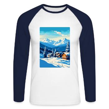 Kitzbuhel Austria Vintage Travel Poster Souvenir - Unisex Long Sleeve Baseball T-Shirt - white/navy - Front - Nik (191cm)